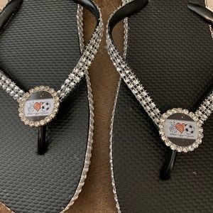 Peace, love soccer flip flops